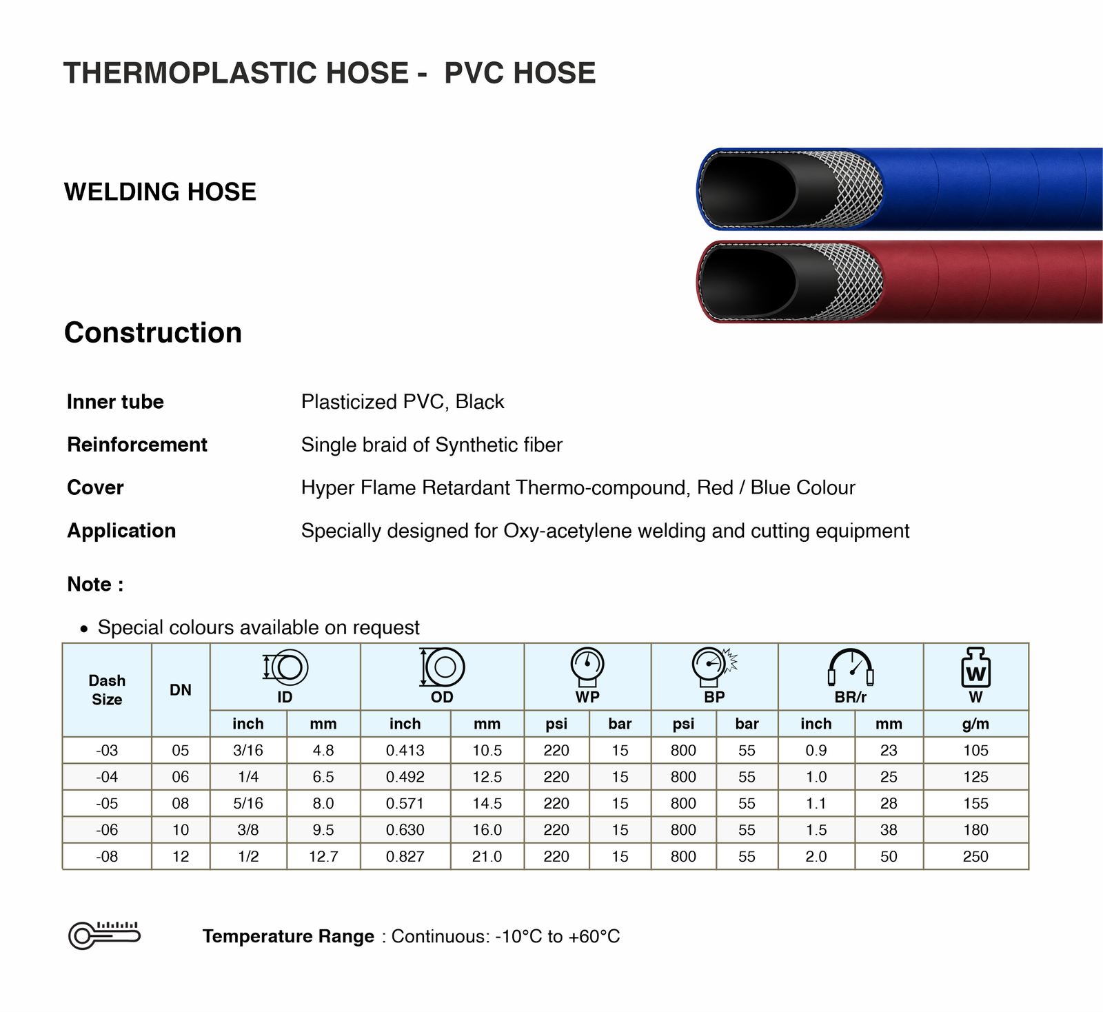 Welding Hose Specifications